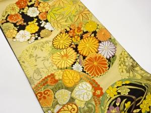 丸文に菊・梅・笹模様織出し袋帯